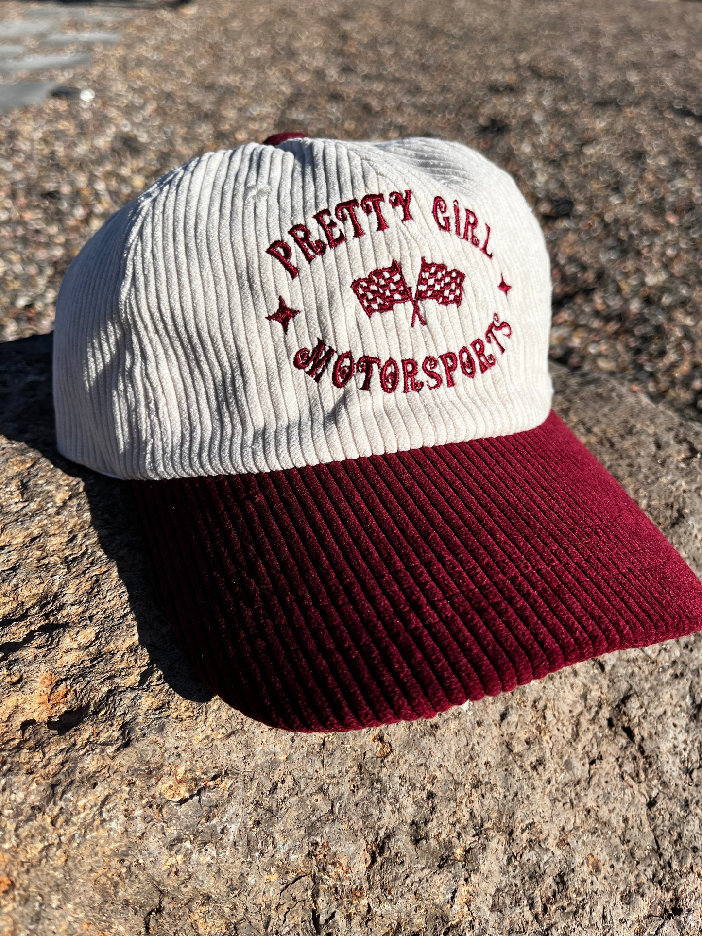 Stars & Checkers Hat | Pretty Girl Motorsports Embroidered Two-Tone Corduroy Hat