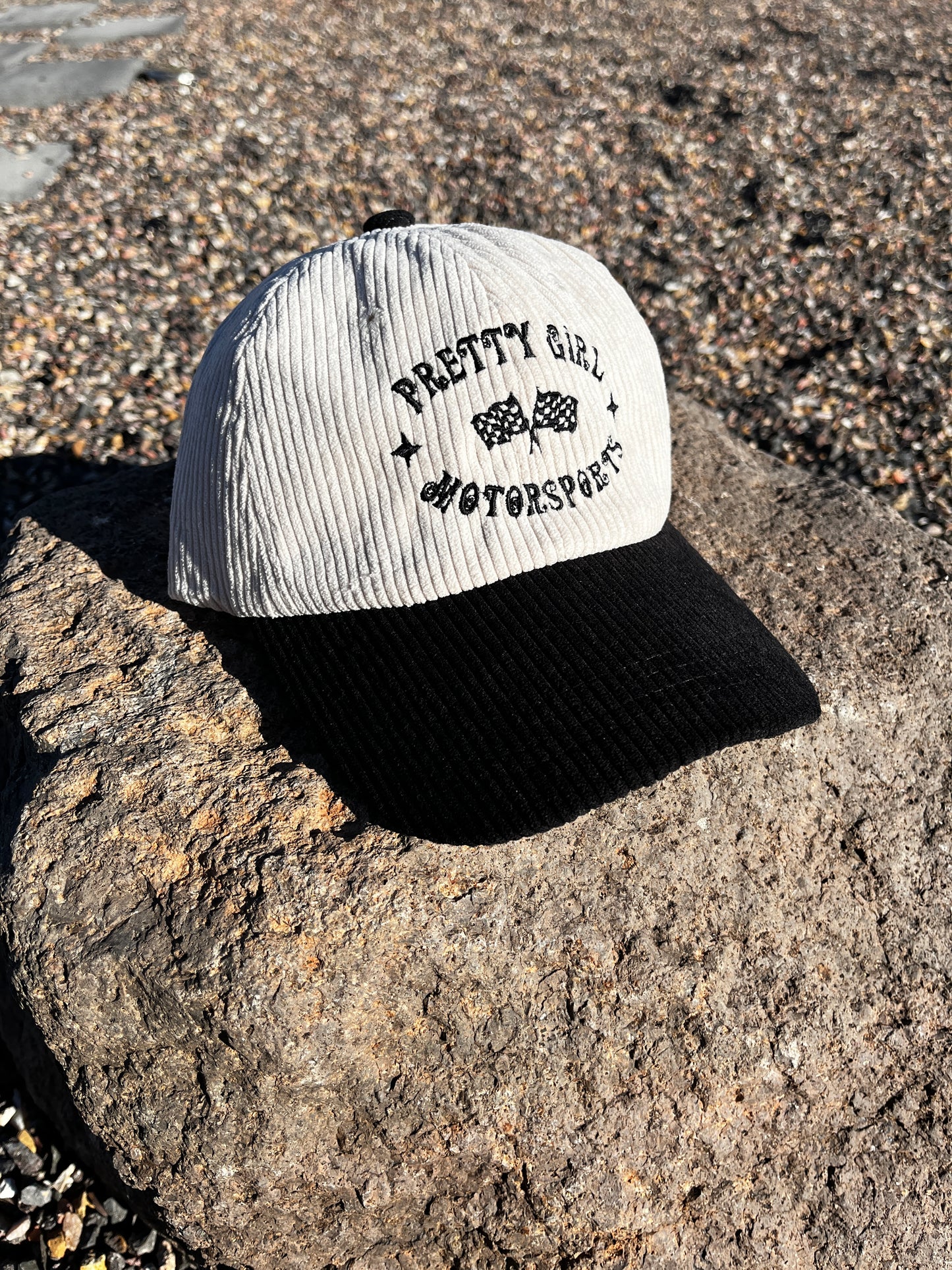 Stars & Checkers Hat | Pretty Girl Motorsports Embroidered Two-Tone Corduroy Hat