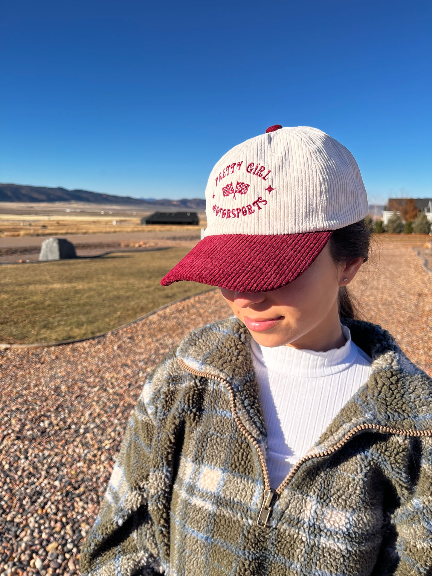 Stars & Checkers Hat | Pretty Girl Motorsports Embroidered Two-Tone Corduroy Hat