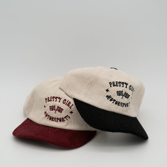 Stars & Checkers Hat | Pretty Girl Motorsports Embroidered Two-Tone Corduroy Hat